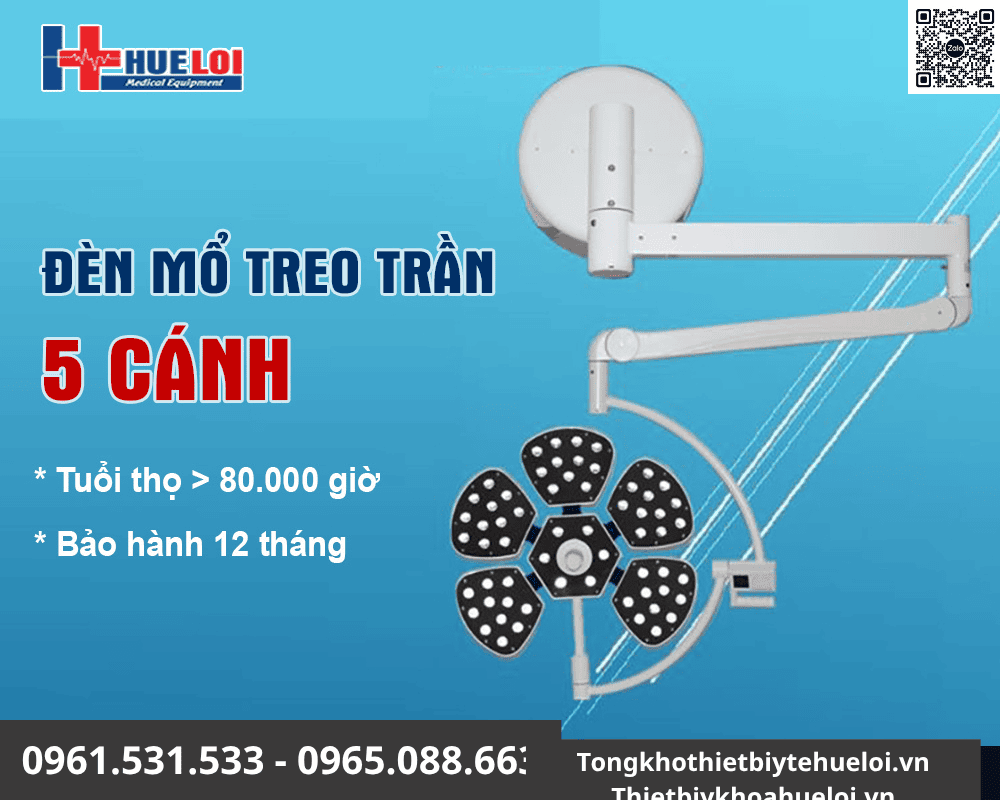 Đèn LED Phẫu Thuật Treo Tường 5 Cánh - Bóng LED OSRAM Đức Siêu Bền 6 Đèn LED phẫu thuật treo tường 5 cánh