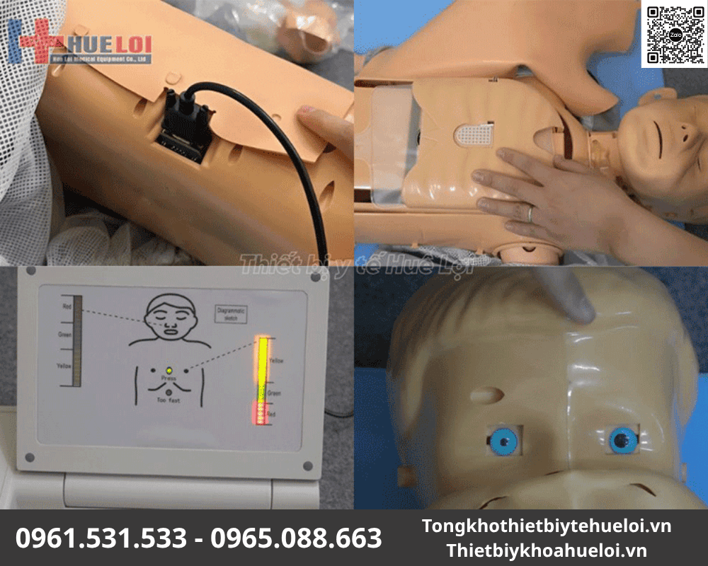 Mô Hình Cấp Cứu Ngừng Tuần Hoàn Trẻ Em Cao Cấp – Có Monitor Theo Dõi 10 mô hình ép tim thổi ngạt trẻ em